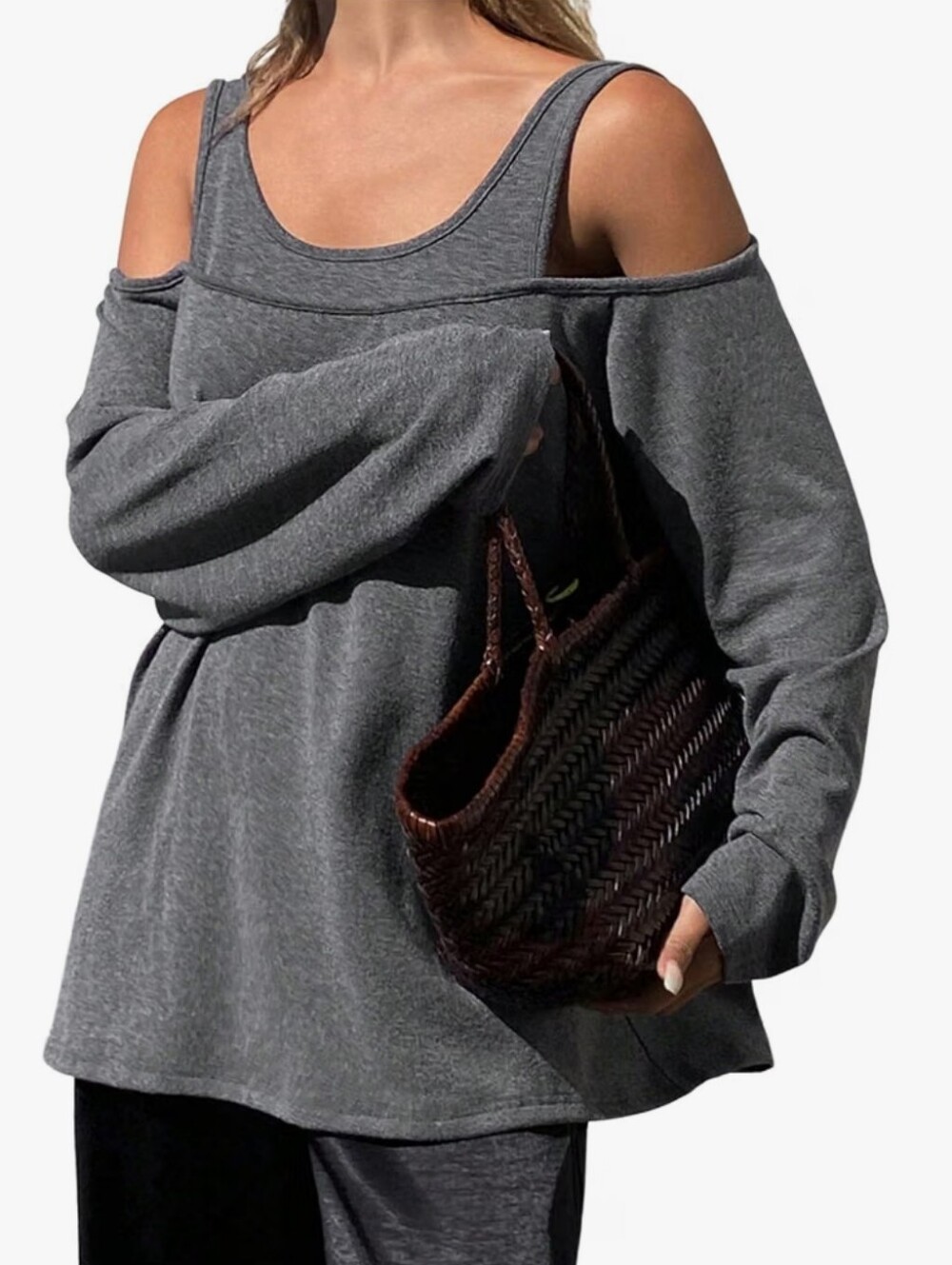 Cold-Shoulder Charcoal Gray Women's Sweater